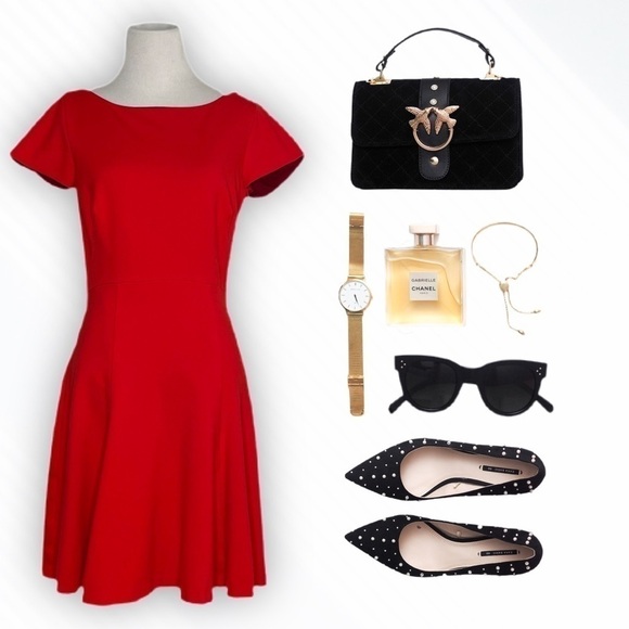 𝅺LEONA Red Fit and Flare Dress - Picture 8 of 9